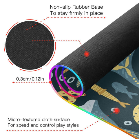 Funny Shark Fish Wireless Charging Mouse Pad for Mobile Phone Extra Large Gaming Mousepad with 13 Lighting Modes Mouse Mat for Gaming MacBook PC Laptop Desk Home Office