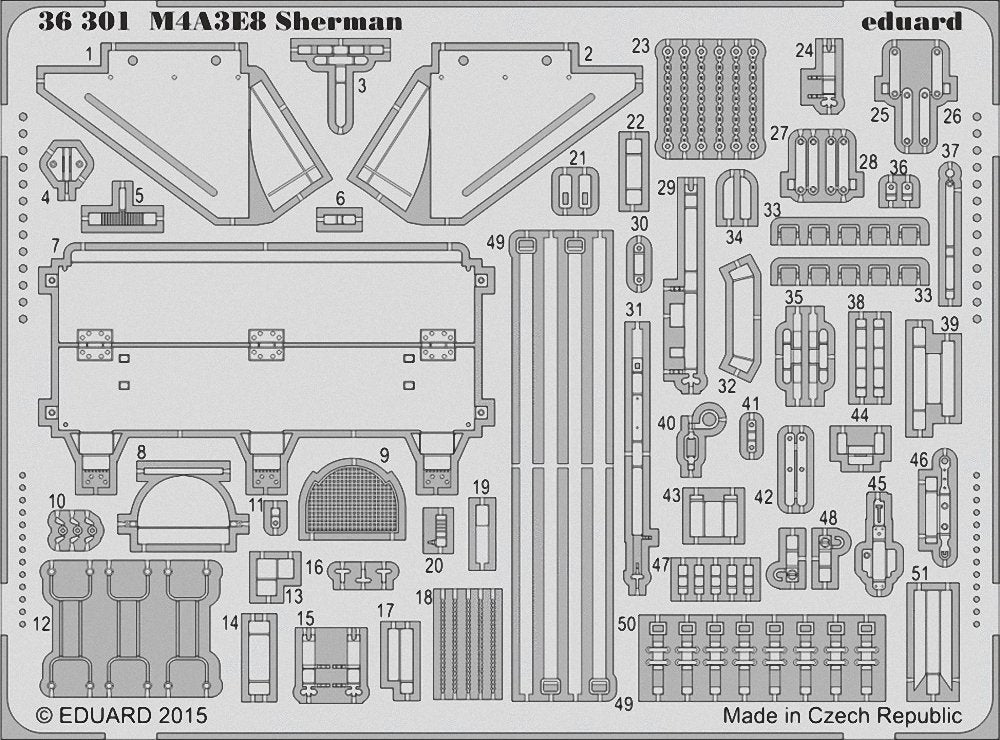 EDU36301 1:35 Eduard PE - M4A3E8 Sherman Detail Set (for use with the Tamiya model kit) [MODEL KIT ACCESSORY]