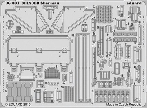 EDU36301 1:35 Eduard PE - M4A3E8 Sherman Detail Set (for use with the Tamiya model kit) [MODEL KIT ACCESSORY]