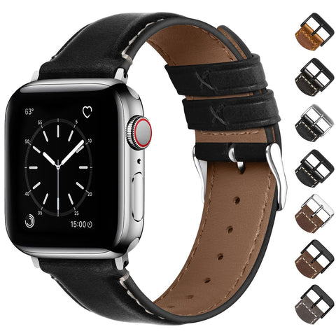 Fullmosa Compatible with Apple Watch Straps 38mm 40mm 41mm 42mm, Leather iWatch Band for Men Women, Replacement Strap for Series 10/9/8/7/6/5/4/3/2/1/SE, Brown+Black Buckle