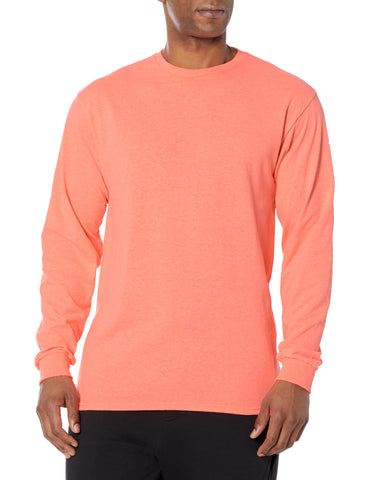 Soffe Men's Long-Sleeve Cotton T-Shirt, Coral Heather