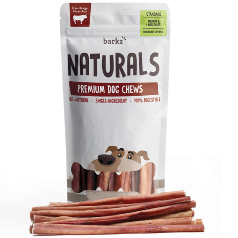Barkz Naturals 12 Inch Odor-Free Bully Sticks for Medium to Large Dogs, (12 Inch, Standard, 12 Pack), Moderate Chewers, All-Natural Beef Pizzle Dog Chews