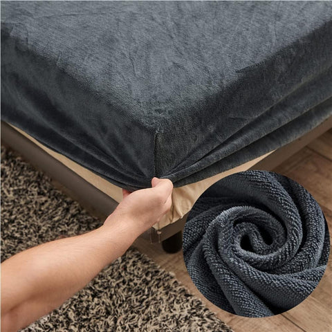 Highdi Fitted Sheet Super King Size Velvet, Dark Grey Bed Sheets 30cm Deep Pocket Warm Winter Bedding Fitted Sheet Soft Teddy Fleece Sheets Anti Wrinkle 180X200 cm