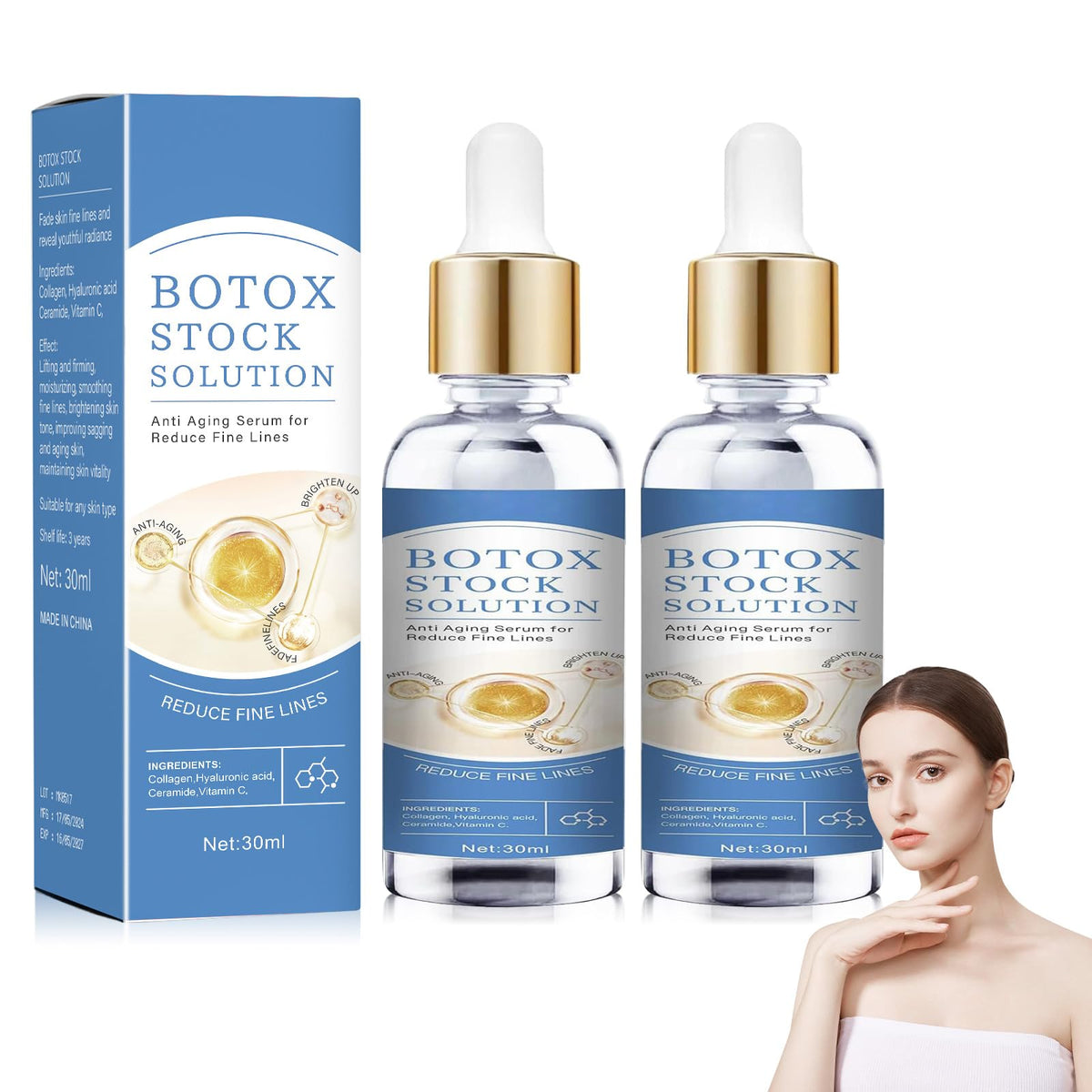 Botox Stock Solution Facial Serum?Botox Face Serum?Botox in A Bottle with Vitamin C & E? Anti Aging & Instant Face Tightening (2PCS)