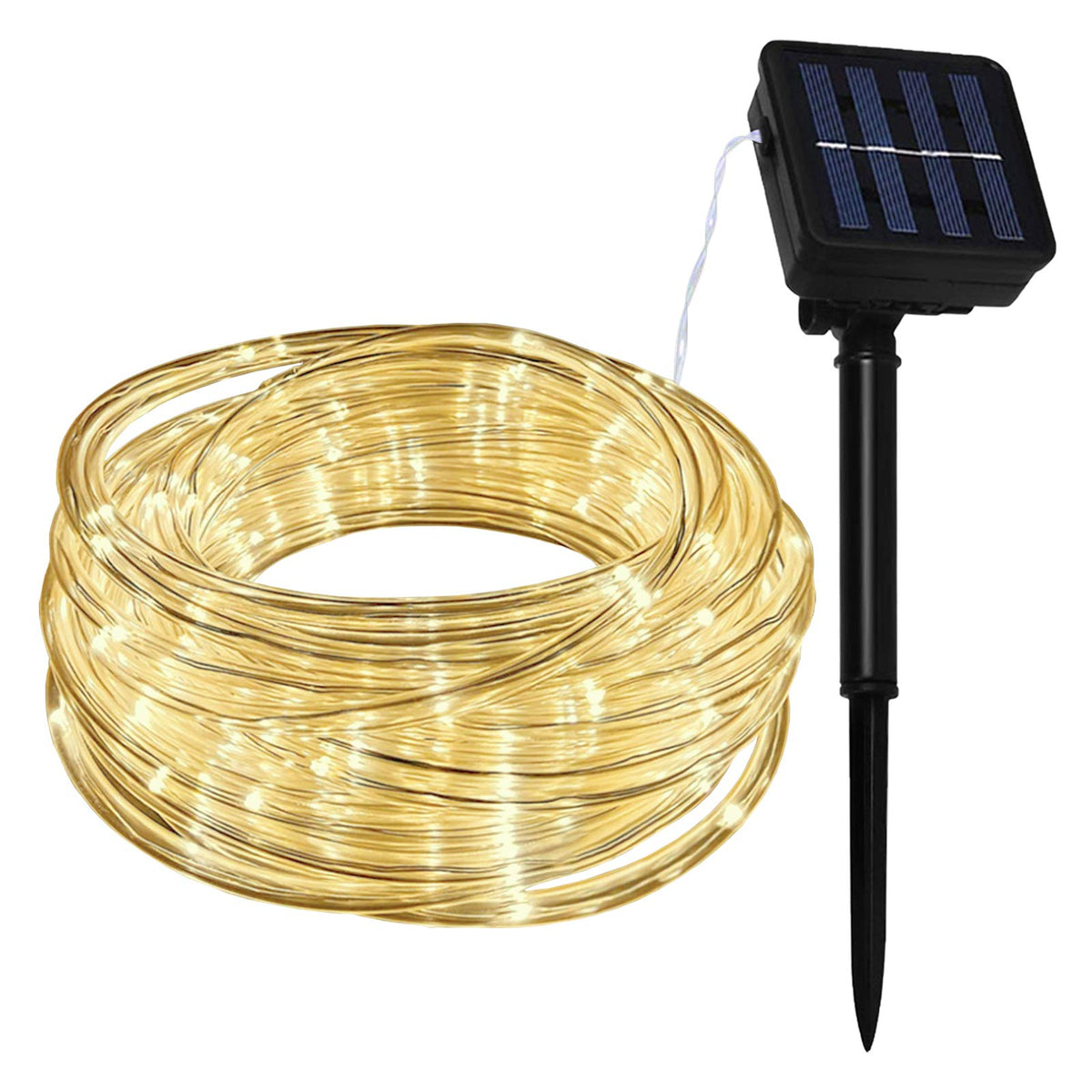 Lamker 10M 100LED Solar Fairy Rope String Lights Warm White Outdoor Waterproof 8 Modes Dimmable Light for Garden Patio Fence Yard Backyard Tree Wedding Christmas Party DIY Tube Lighting Decorative