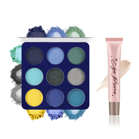 Apooliy 2pcs Eyeshadow Palette with Eye Primer,Waterproof Matte Glitter Eye Shadow,Long Wear Eyeshadow,Highly Pigmented Blue Eye Makeup
