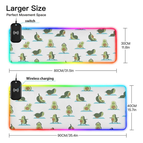 Avocado Wireless Charging Mouse Pad for Mobile Phone Extra Large Gaming Mousepad with 13 Lighting Modes Extended Desk Mat for Gaming MacBook PC Laptop Desk Home Office