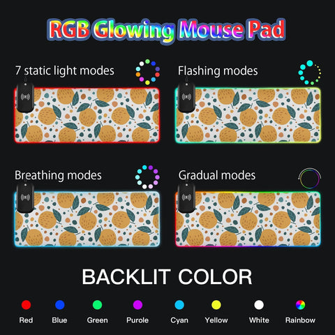 Fruit Leaves Wireless Charging Mouse Pad for Mobile Phone Extra Large Gaming Mousepad with 13 Lighting Modes Extended Desk Mat for Gaming MacBook PC Laptop Desk Home Office