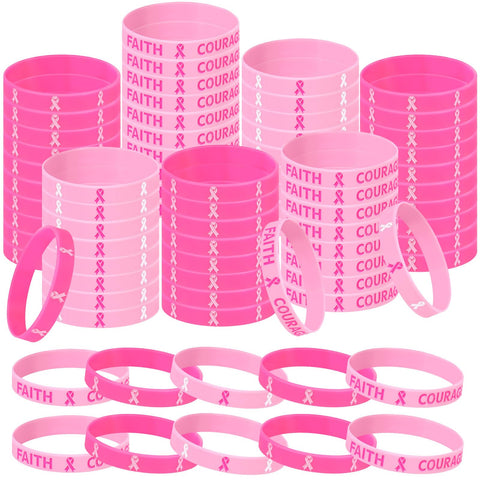 Liliful 200 Pcs Breast Cancer Awareness Pink Ribbon Bracelets Breast Cancer Awareness Silicone Wristbands Breast Cancer Bracelets Pink Ribbon Wristband Inspiring Wristbands for Women Event Party Decor