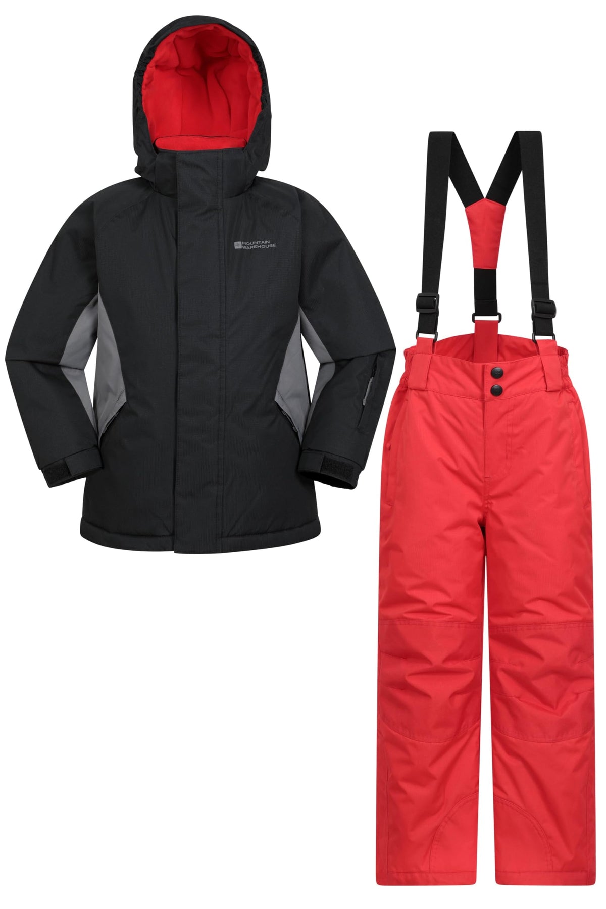 Mountain Warehouse Kids Ski Jacket & Trousers Set - Snowproof Ski Outfit, Front Pockets, Fleece Lined Skiwear, Integrated Snowskirt - Best for Winter Snowboarding Jet Black Kids Size 11-12 Years