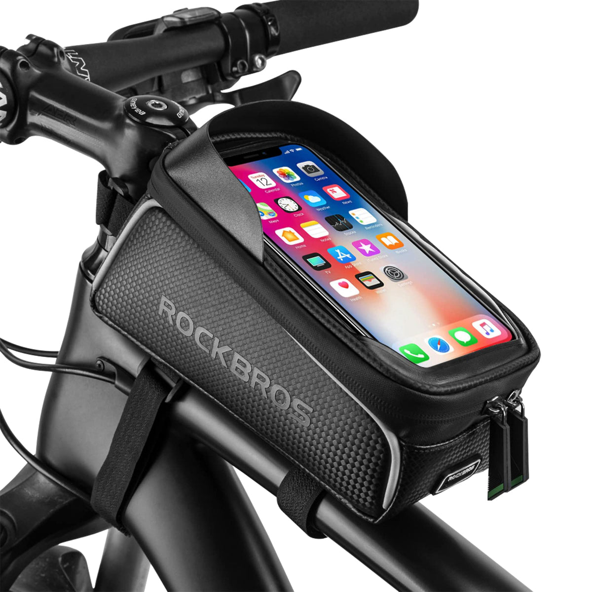 ROCKBROS Bike Frame Bag with Mobile Phone Holder Cycling Panniers Waterproof Top Tube Bag Touch Screen Bike Pouch Bag for iPhone XR XS MAX X 8 7 6S 6 Plus 5S / Samsung Galaxy S8 S7 Note 7 up to 6.5"