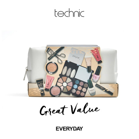 Technic Cosmetic Bag Set - Full Make Up Kit - 14 Mini Essentials for Eyes, Lips, Face & Nails In a Portable Storage Bag - Perfect For Overnight Trips and Holidays - Vegan and Cruelty Free