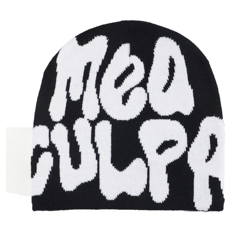 ECLUSE Y2k Womens Jacquard Knitted Cap MEA Culpas Beanie Fashion Versatile Woolen Cap Autumn and Winter Anti-Cold Warm Knitted Cap (Black and White)