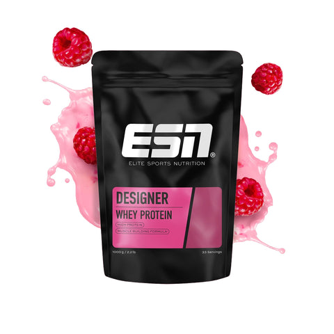 ESN Designer Whey Protein Powder, Raspberry, 1000 g, 2.2 lbs, 33 Servings - Muscle Building and Recovery Powder Made in Germany, Laboratory Tested