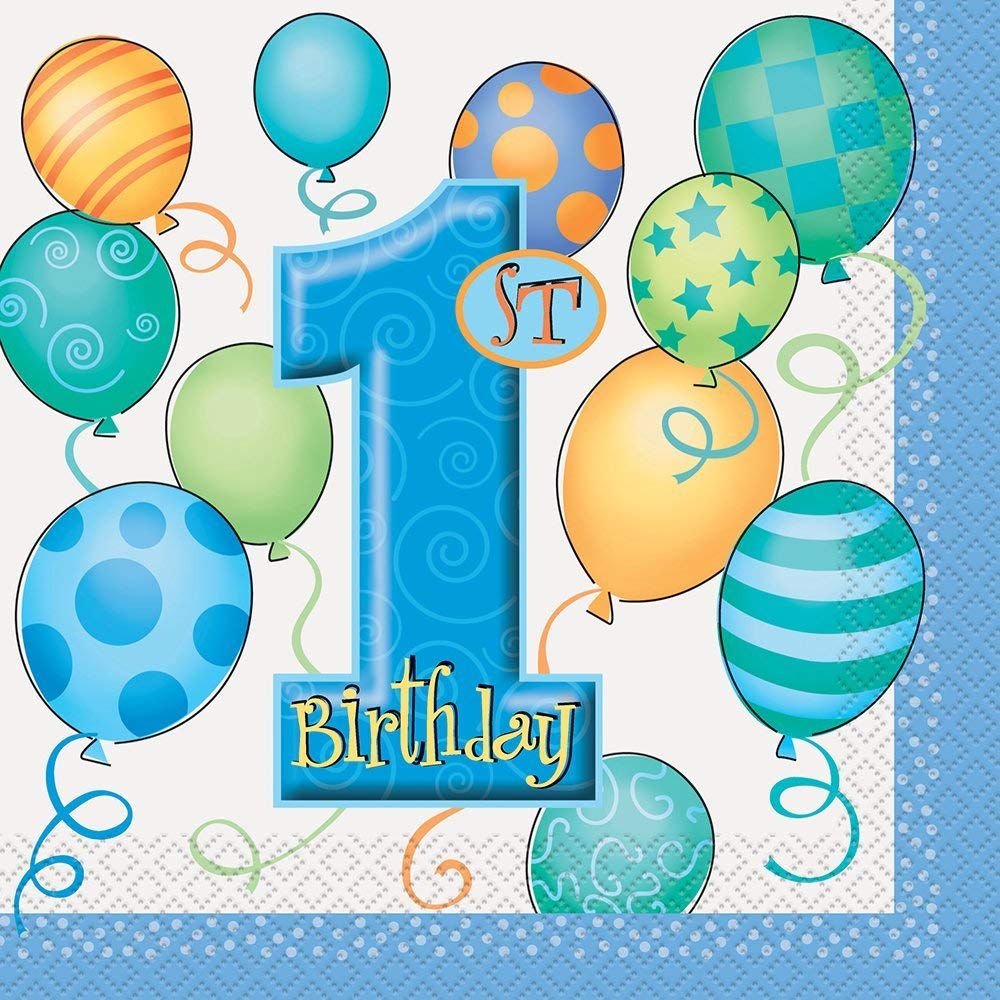 Blue 1st Birthday Party Napkins, 16ct
