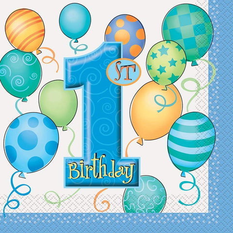 Blue 1st Birthday Party Napkins, 16ct