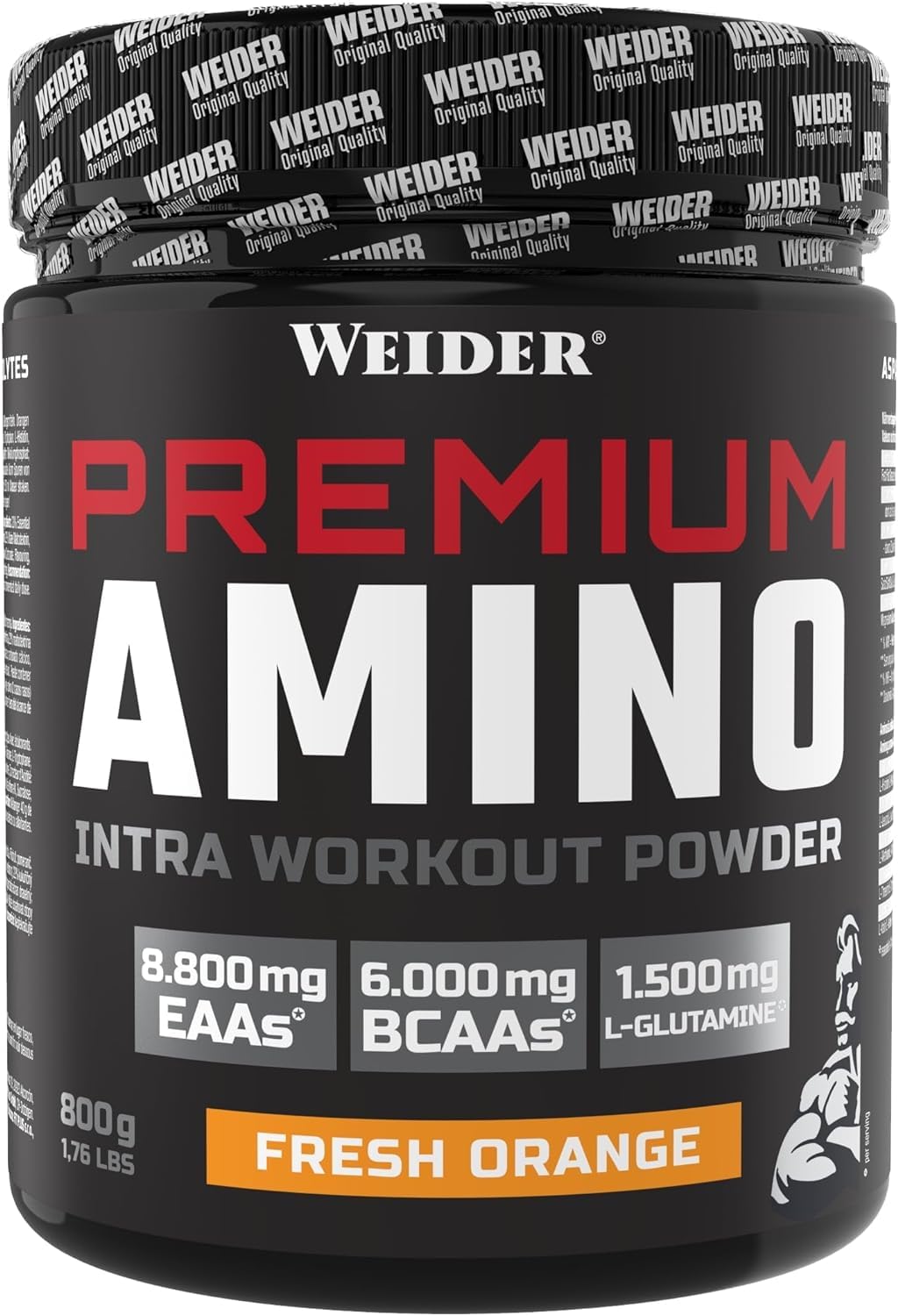 Weider Premium Amino Powder, Fresh Orange, Intra Workout, 8,000mg EAA's, 6,000mg BCAA's, Glutamine, Plus Electrolytes, 800g