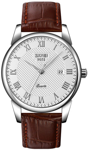 MASTOP Mens Quartz Watch Roman Numeral Business Casual Fashion Analog Wrist Watch Classic Calendar Date Window 30M Waterproof Comfortable Leather Watches (Brown)