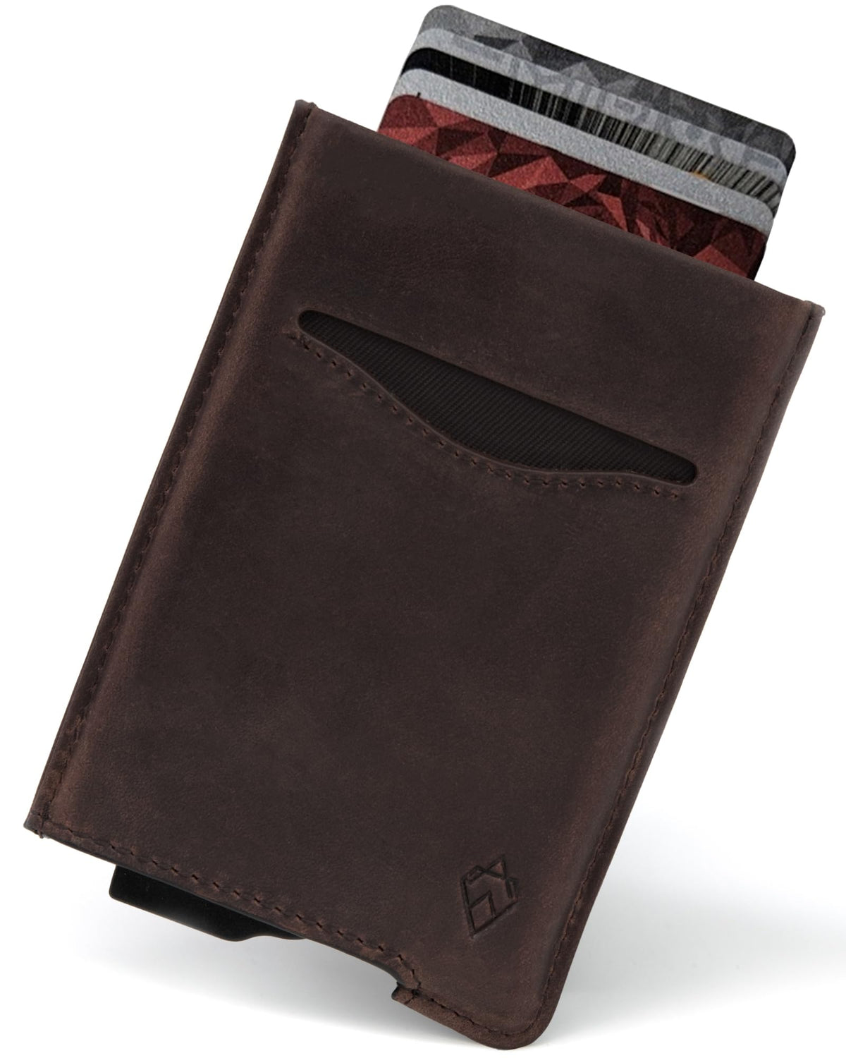 AKIELO RFID Blocking Card Wallet and Gift Box - Stylish Leather Credit Card Holder - Contactless Credit Card Protector (Alpha - Dark Mocha Leather Edition)