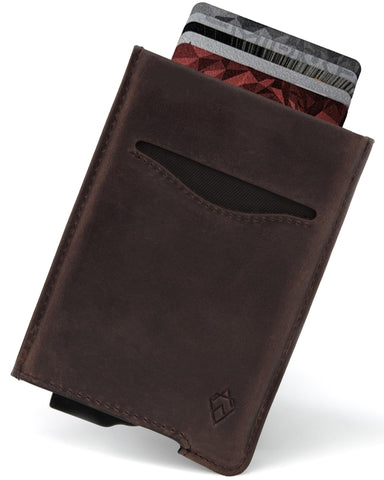 AKIELO RFID Blocking Card Wallet and Gift Box - Stylish Leather Credit Card Holder - Contactless Credit Card Protector (Alpha - Dark Mocha Leather Edition)