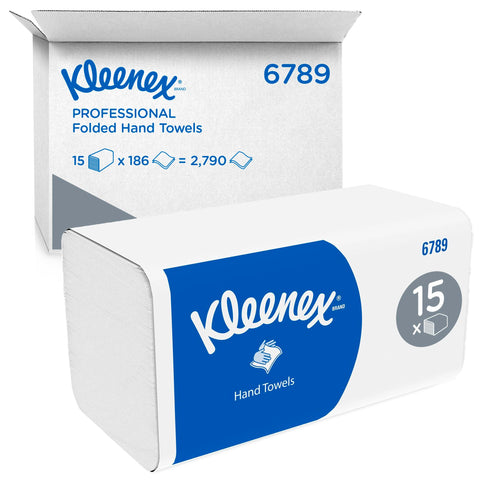 Kleenex Paper Towels with Interfold 6789 - 2-ply paper towels with V-fold - 15 packs x 186 towels ( Total 2790 folded towels) , soft, comfortable, ultra-absorbent and tear-resistant