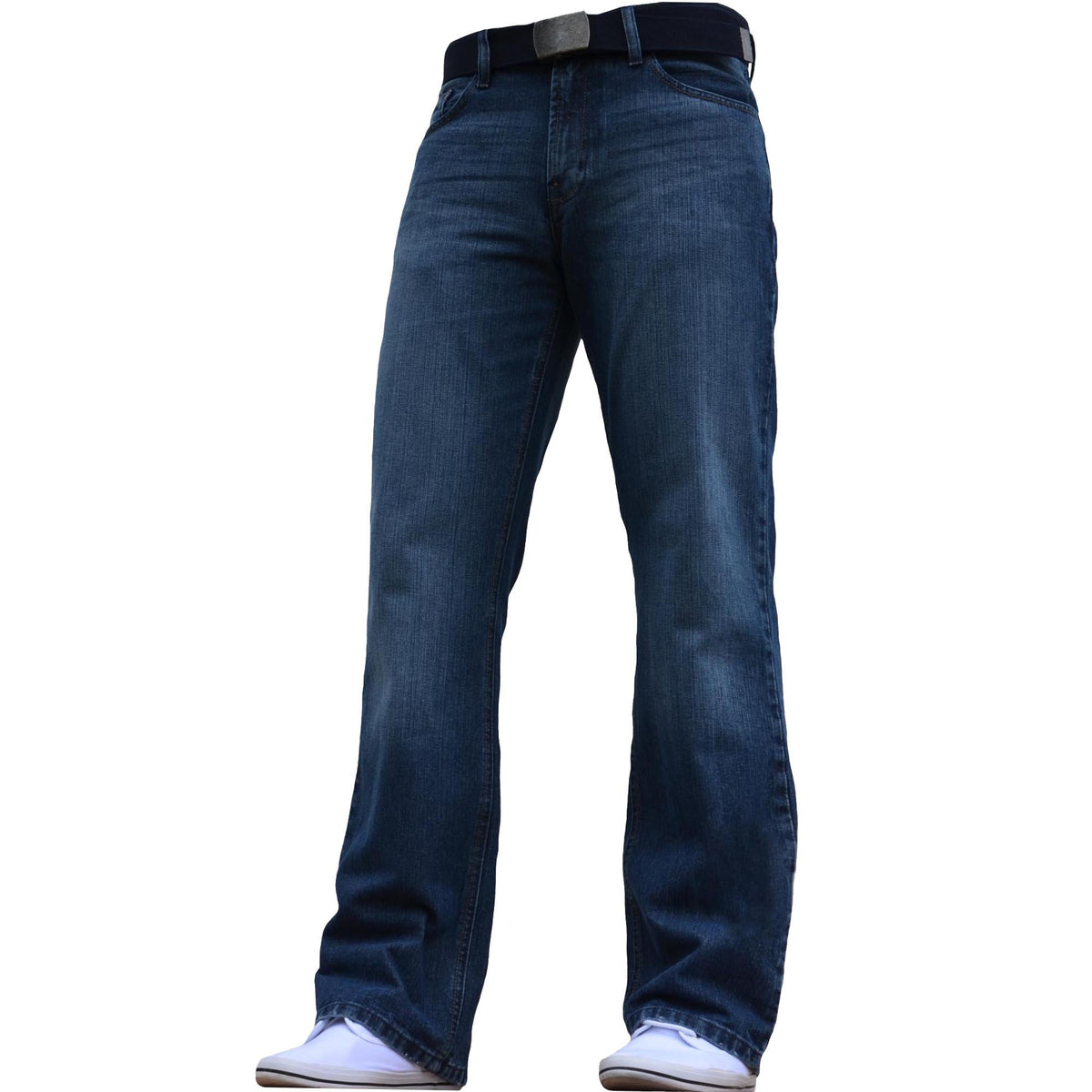 BNWT Men's Wide Leg Bootcut Flared Blue Heavy Denim Jeans, Blue - Darkblue, 30W / 32L