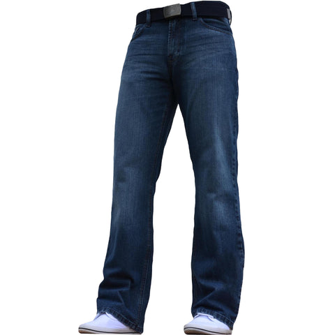 BNWT Men's Wide Leg Bootcut Flared Blue Heavy Denim Jeans, Blue - Darkblue, 30W / 32L