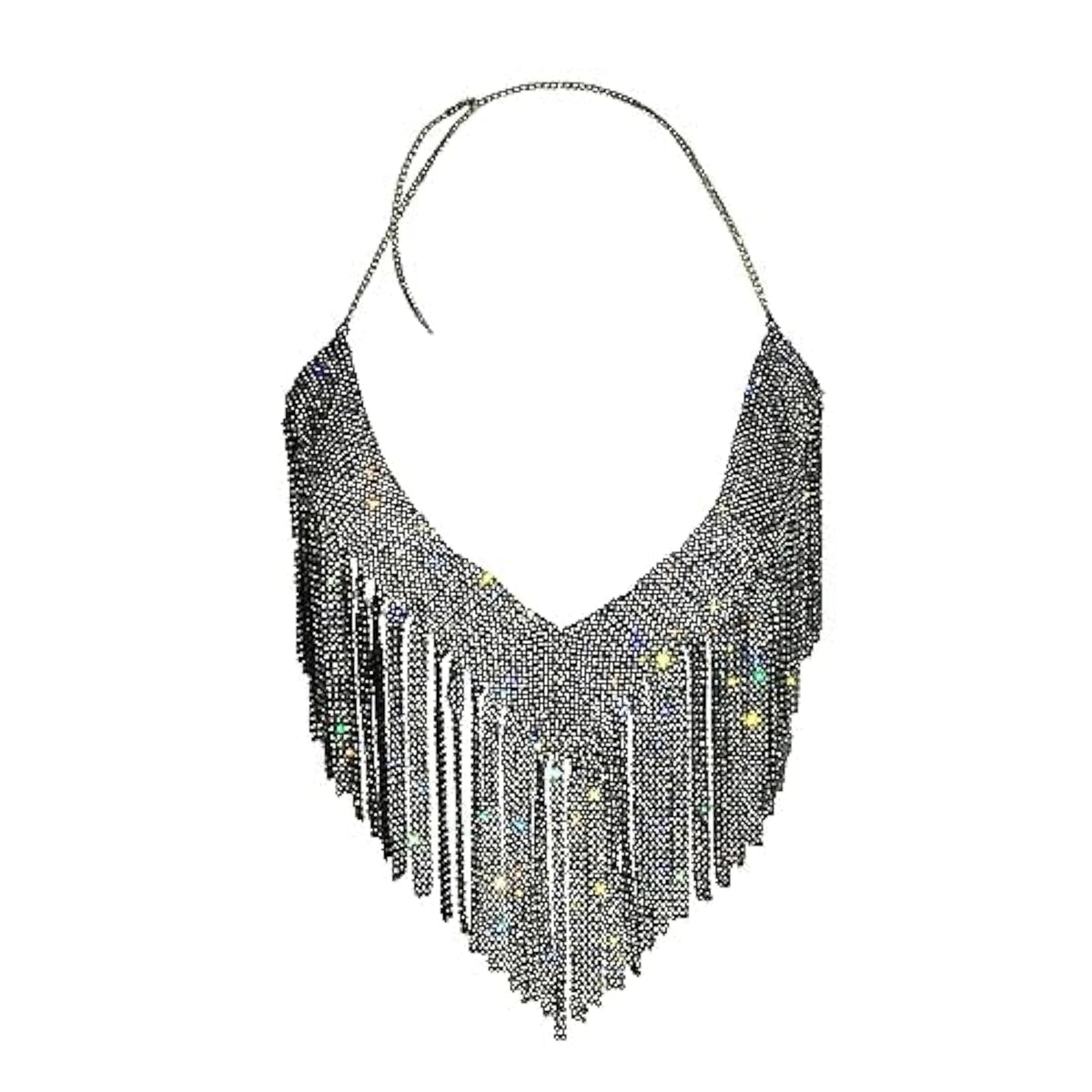 NICEYEA Sequin Crop Top V-Neck Sequin Costume Sequin Halterneck Vest Belly Dance Top Tank Top Halterneck Bra for Night Club, Cocktails, Festival, Salsa, Belly Dance, Boho, black, One Size