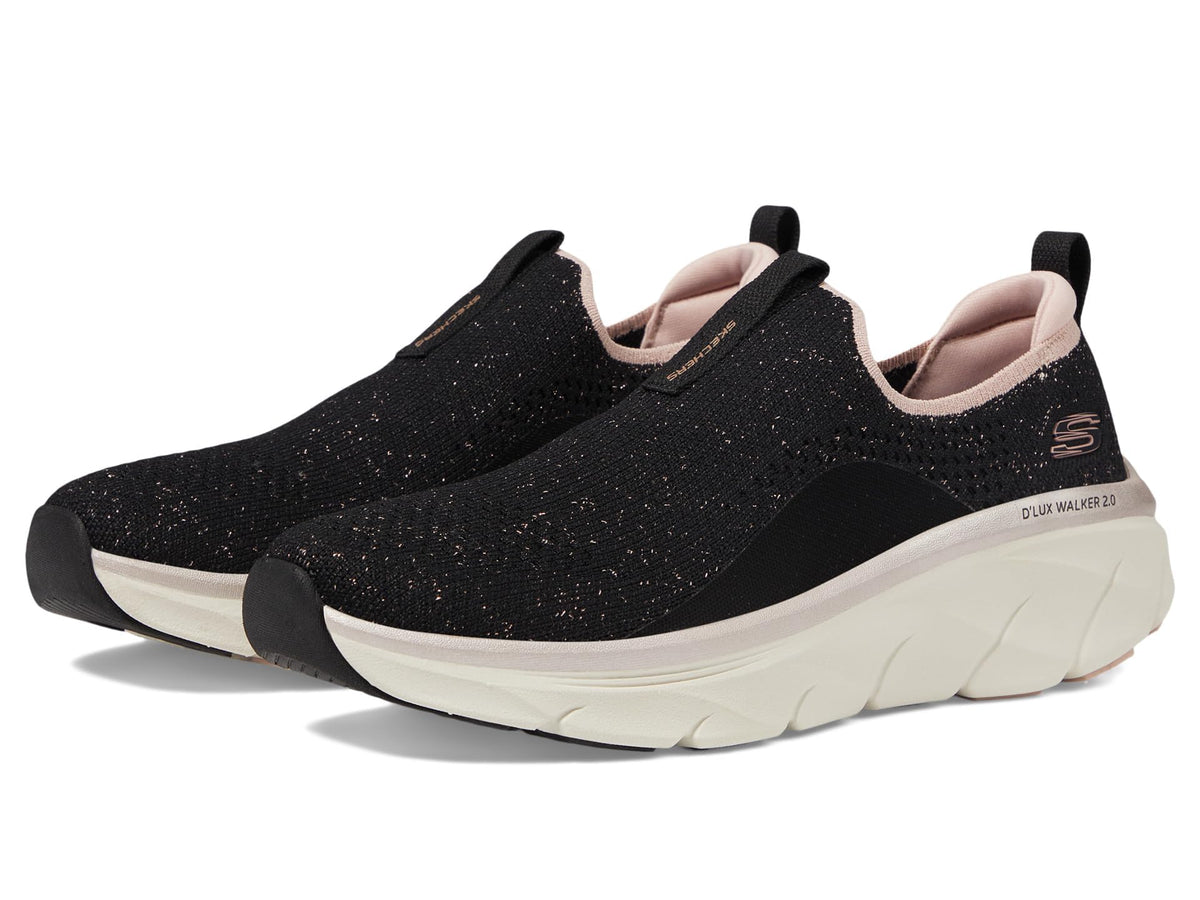 SKECHERS Women's D'Lux Walker 2.0-Sparkle Fore Sneaker, Black, 10