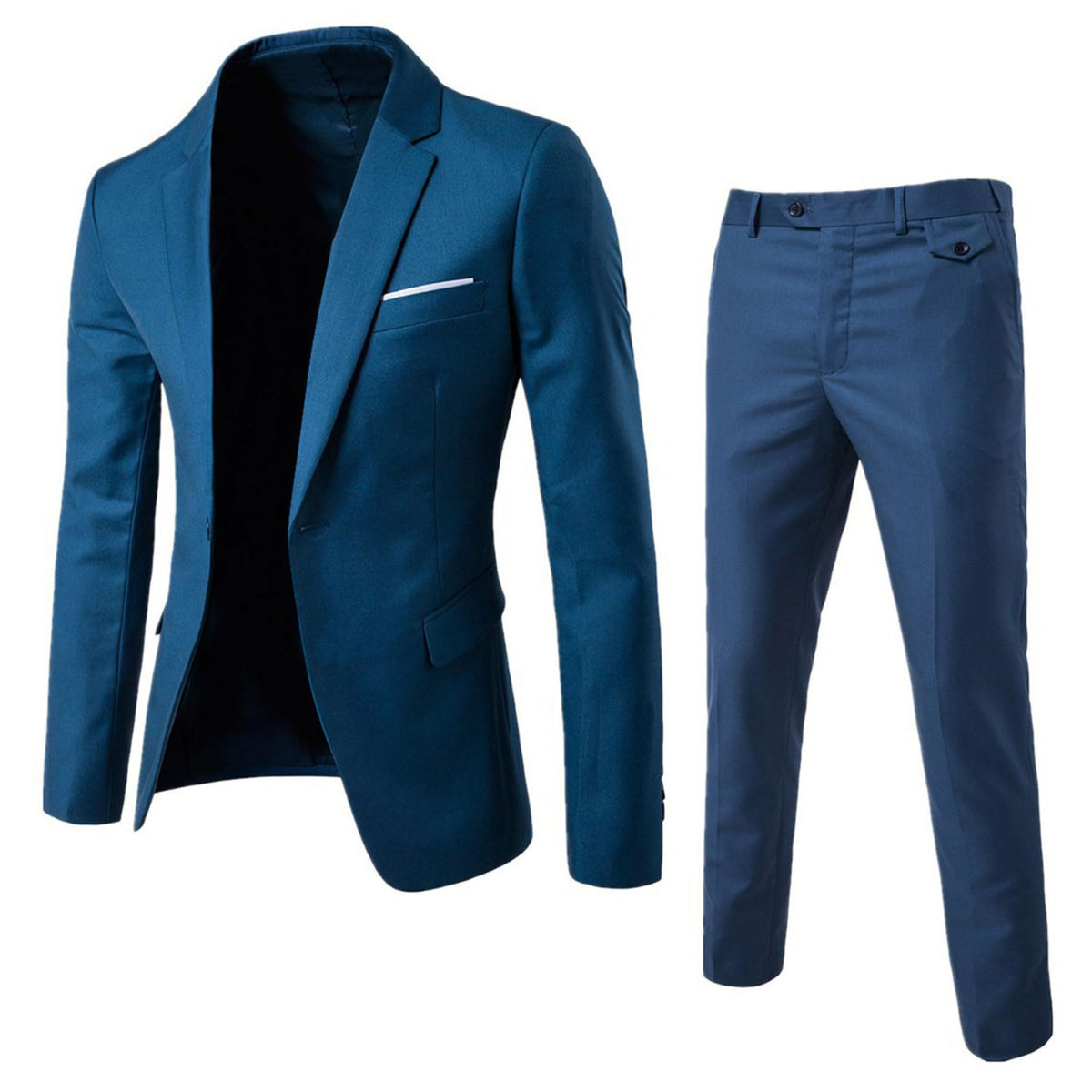 Jueshanzj Men's Suit Two-Piece Casual Suit Suit Trousers Dark Blue L