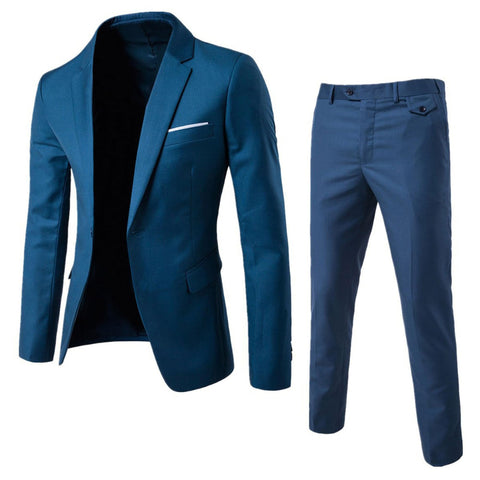 Jueshanzj Men's Suit Two-Piece Casual Suit Suit Trousers Dark Blue L