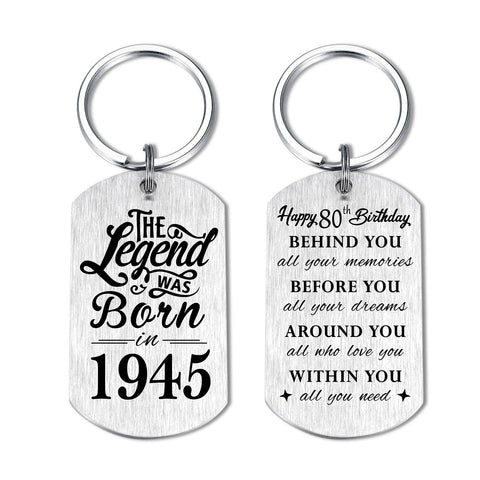 Yobent 80th Birthday Gifts for Men 1943, Happy 80th Birthday Keychain, 80 Year Old Birthday Gifts for Women, The Legend was Born in 1943
