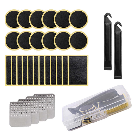 30 Pieces Bike Puncture Repair Kit, Puncture Repair Kit Bike Tyre, Self Adhesive Puncture Repair Patches with Metal Rasps, bike tyre repair kit with Portable Box for Road, Mountain or Commuter Bikes