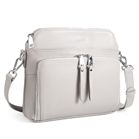 befen Real Leather Crossbody Bags for Women, Womens Small Cross Body Purses Lightweight Travel Handbags with Adjustable Strap Beige Grey