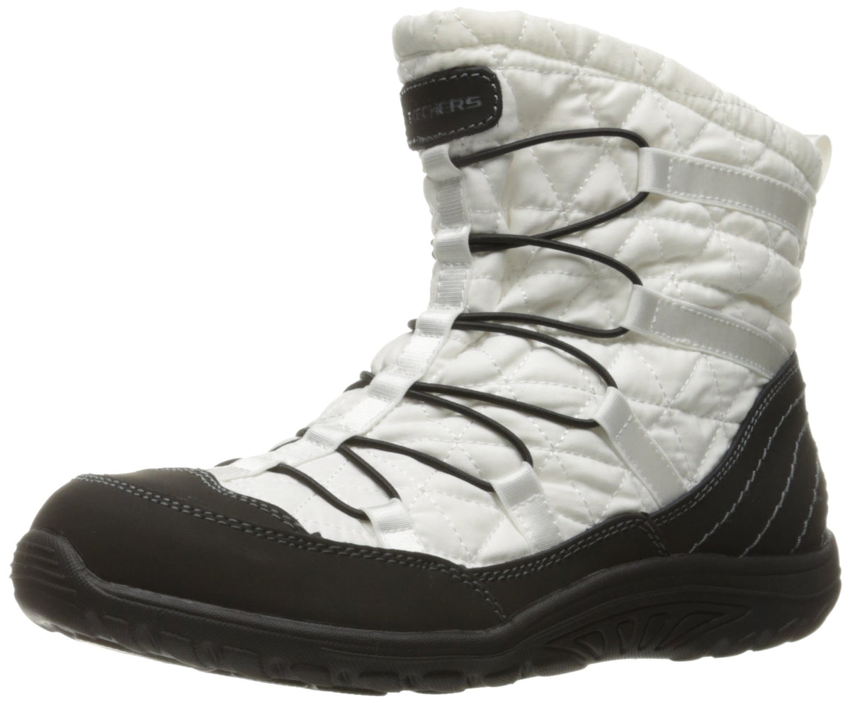 Skechers Women's Reggae Fest Steady Quilted Bungee Ankle Bootie,White/Black,6.5 M US