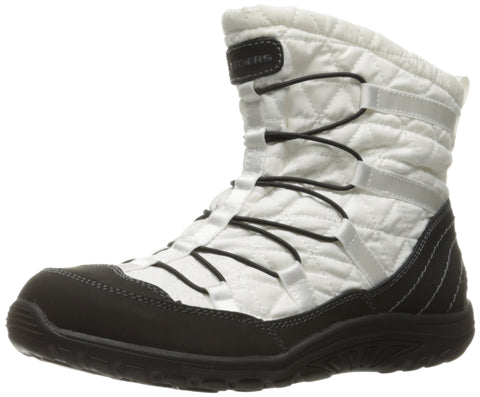Skechers Women's Reggae Fest Steady Quilted Bungee Ankle Bootie,White/Black,6.5 M US