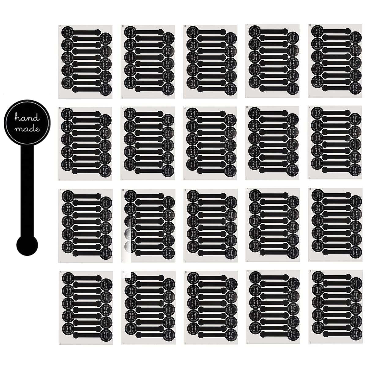 20Sheets 200Pcs Hand Made Self-Adhesive Stickers Black Long Label Stickers Lollipop Sealing Stickers Food Retail Package Decorative Labels for Candy Handmade Bakery Cake Sweet Biscuit Chocolate Gift