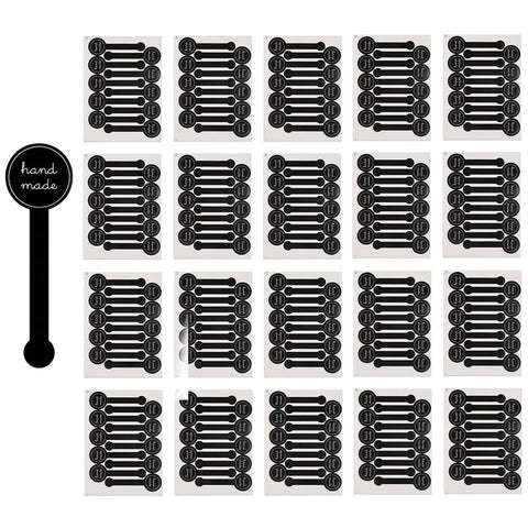 20Sheets 200Pcs Hand Made Self-Adhesive Stickers Black Long Label Stickers Lollipop Sealing Stickers Food Retail Package Decorative Labels for Candy Handmade Bakery Cake Sweet Biscuit Chocolate Gift