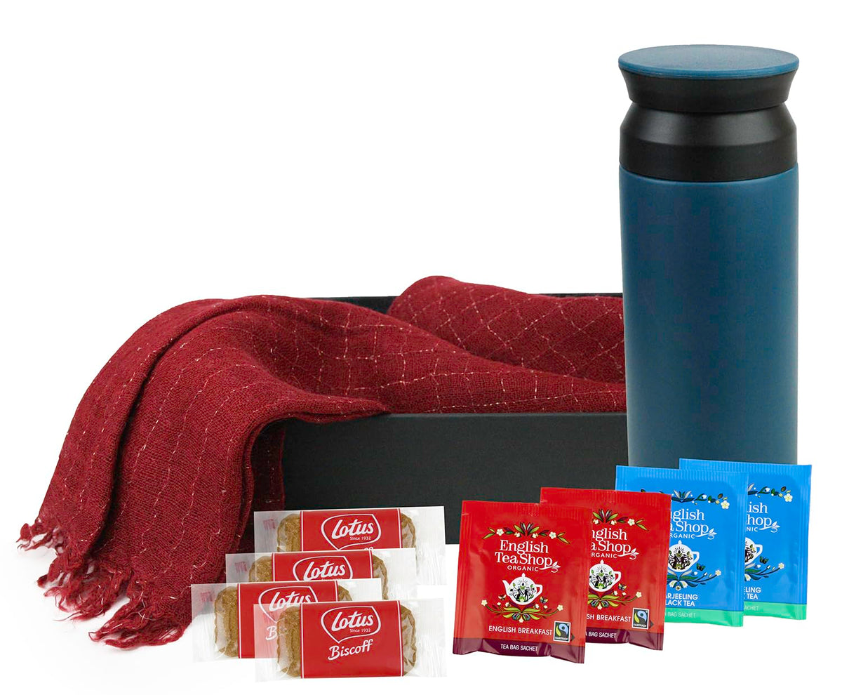 Mothers day Birthday Delight Box Gift Hamper Scarf, Cool Flask, Tea Biscuits - Tea Lovers Delight 2