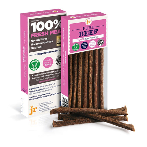 J R Pet Products 3 x 50g Pure Dried 100% Fresh Meat Sticks Dog Treat Gluten & Grain Free - BEEF