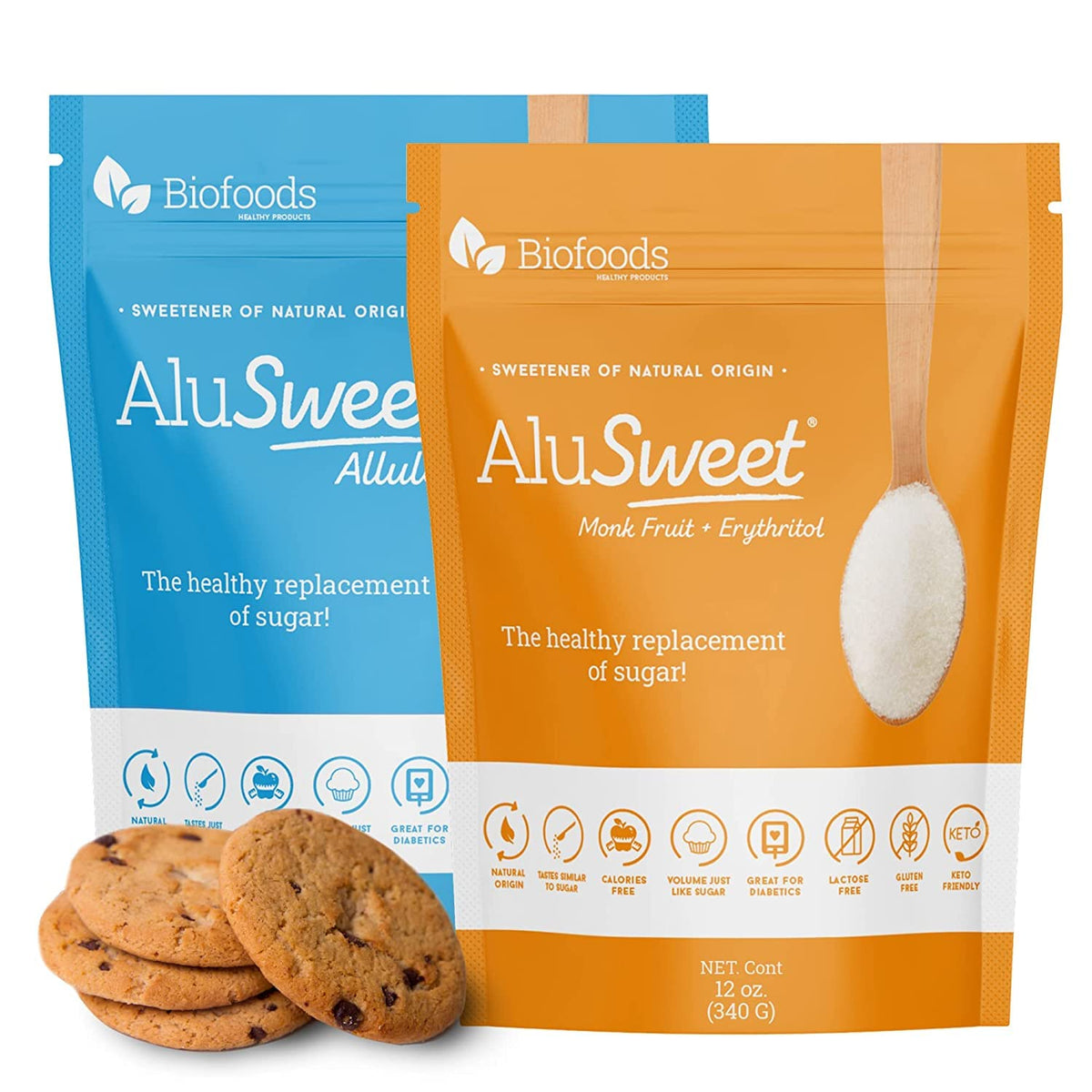 Alusweet 2-Pack Kit Includes (1) Allulose Zero Calorie Sweetener & (1) Allulose Monk Fruit & Erythritol Sweetener - 24 oz - 1:1 Sugar Substitute, Keto-Friendly, Organic, Plant-Based Substitute