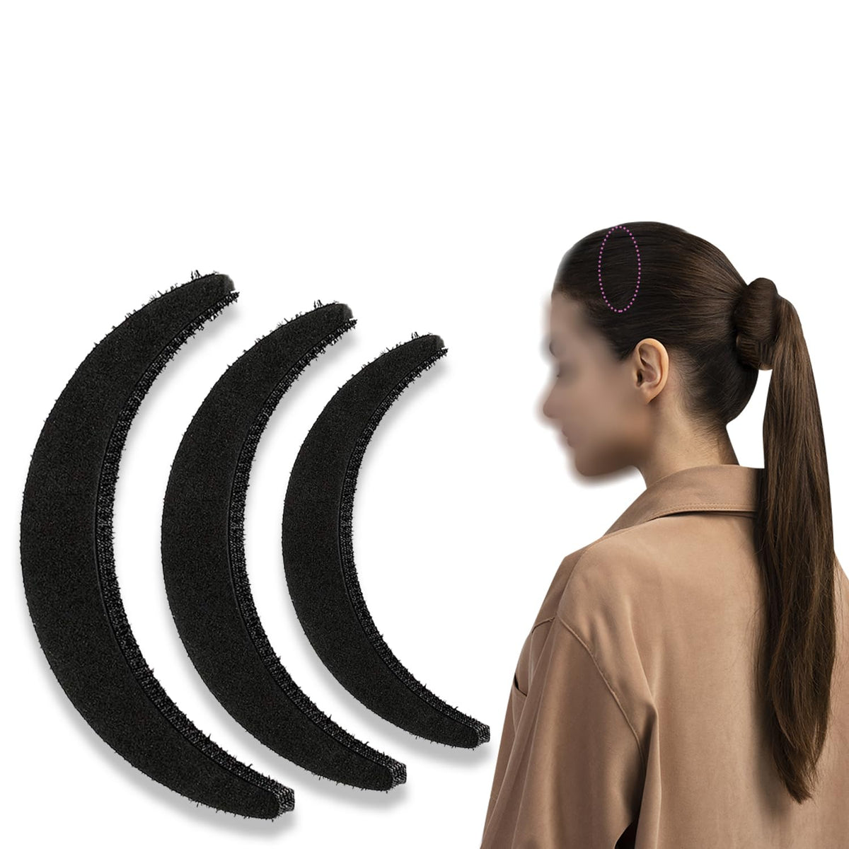 TEMPERIA Hair Bun Maker - 3pcs Black Banana-Shaped Puff Makers for Women & Girls - Effortless Bun Styling - Pack of 3