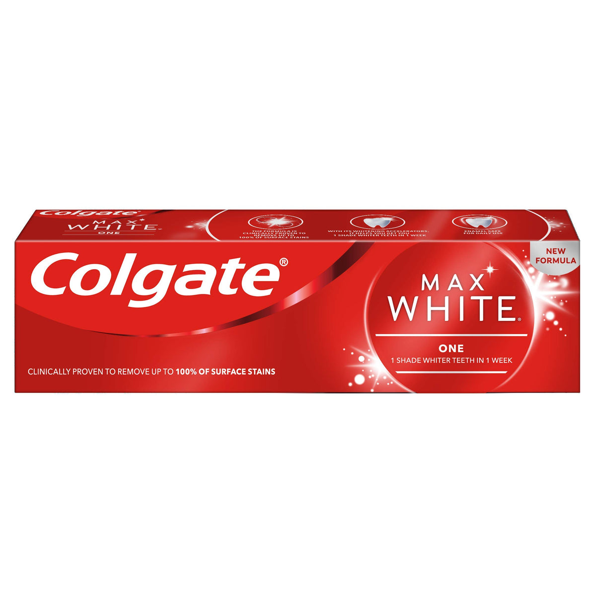 Colgate Max White One Toothpaste 75ml, Teeth Whitening Toothpaste with a Clinically Proven Formula, Removes up to 100% of Surface Stains, Contains Whitening Accelerators, 1 Shade Whiter in 1 week