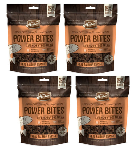 Merrick Power Bites Soft & Chewy Dog Treats - Real Salmon Recipe 6 oz - Pack of 4