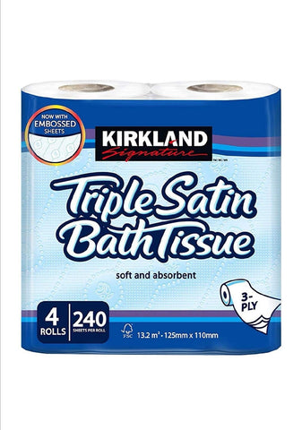 Kirkland Signature Soft and Absorbent Triple Satin Premium Bath Toilet Tissue Paper, 4 Rolls 10 Packs White Kirkland-Toilet Roll-10pk