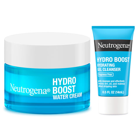 Neutrogena Hydro Boost Skincare Set, Hydro Boost Water Cream Face Moisturizer for 72-Hour Hydration, 1.7 Fl Oz, & Hydro Boost Hydrating Gel Facial Cleanser Trial Size, 0.5 Fl Oz, 2 Pack