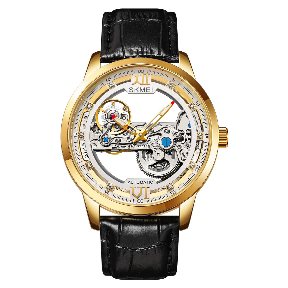 SKMEI Automatic Mechanical Watches for Men-Skeleton Watches, Luxury Dress Leather Waterproof Luminous Men Wrist Watch, Gift for Men, Boyfriend, Father, Grandfather