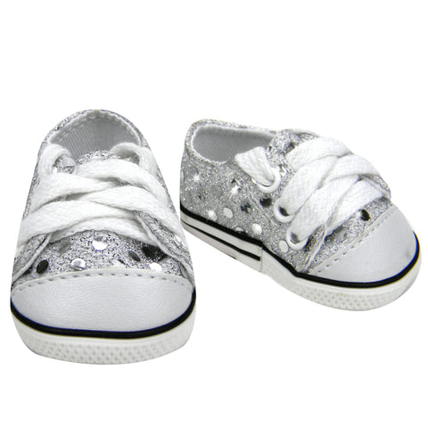 Sophia's s Doll Sequin Tennis Sneaker with Laces and Imitation Leather Toe Cap Shoes for 18" Dolls, Silver