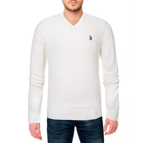 U.S. Polo Assn. Men's Solid V-Neck Sweater, Winter White, Medium