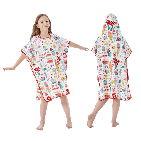 jooeer Hooded Kids Swim Towel Poncho Microfibre Beach Changing Towel for Girls Boys Pool Swimming Surfing Bathing Fast Dry Children Bathrobe, Summer